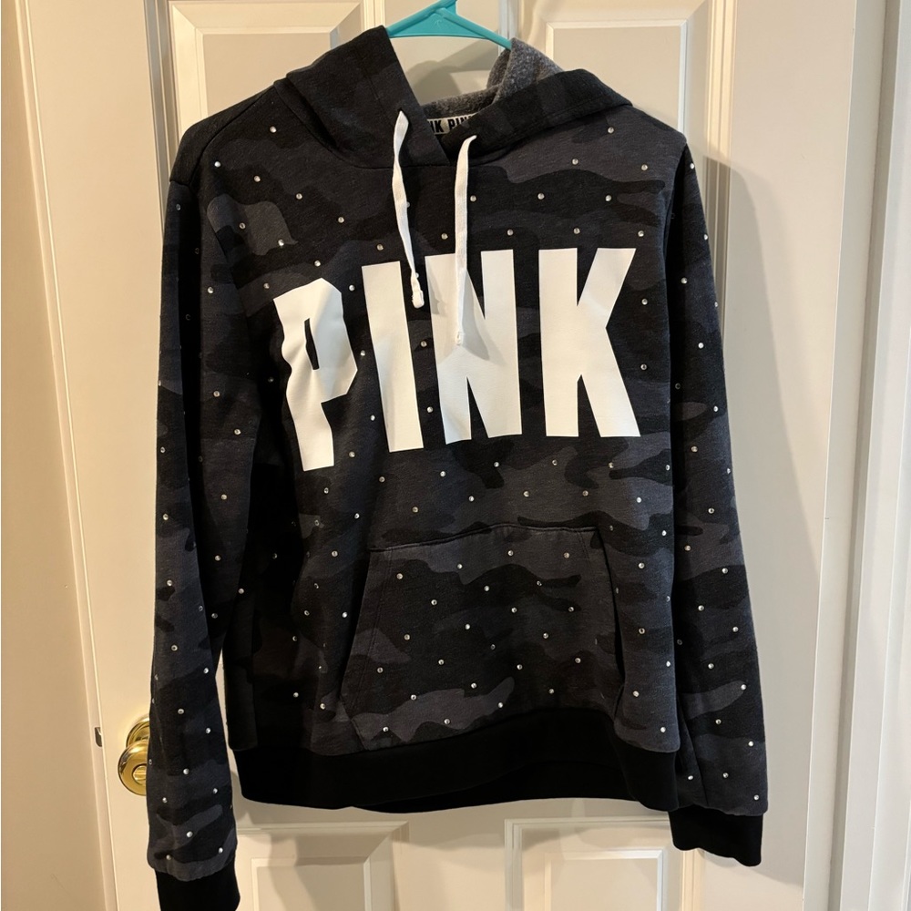 PINK, Camouflage rhinestone hoodie, large, barely worn